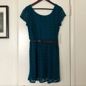 Love Reign Teal Lace Dress with Belt